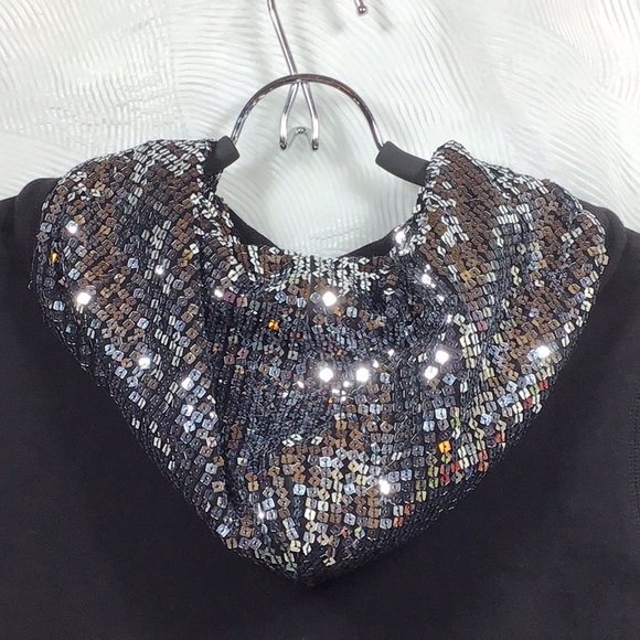 VTG 90s L.A.BLUES ‘Active’ Black Silver Sequin Hoodie Jacket with Pockets - Picture 6 of 7